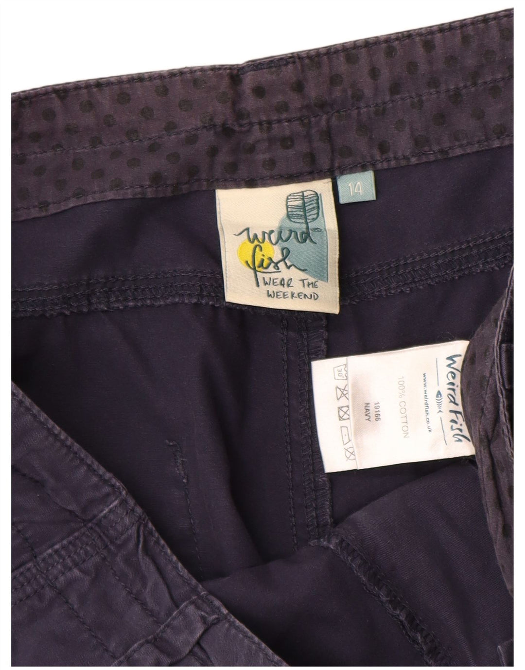 WEIRD FISH Γυναικείο παντελόνι Capri UK 14 Μεγάλο W34 Navy Blue βαμβακερό