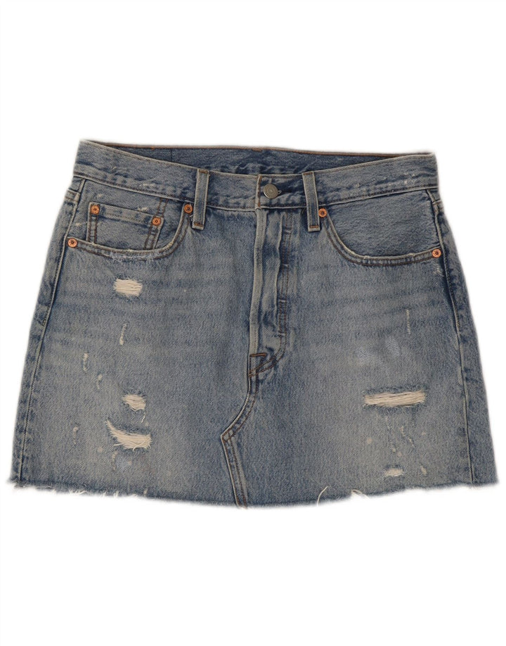 Γυναικεία Μίνι τζιν φούστα ταλαιπωρημένη Levi's W28 Μεσαίο μπλε βαμβακερό
