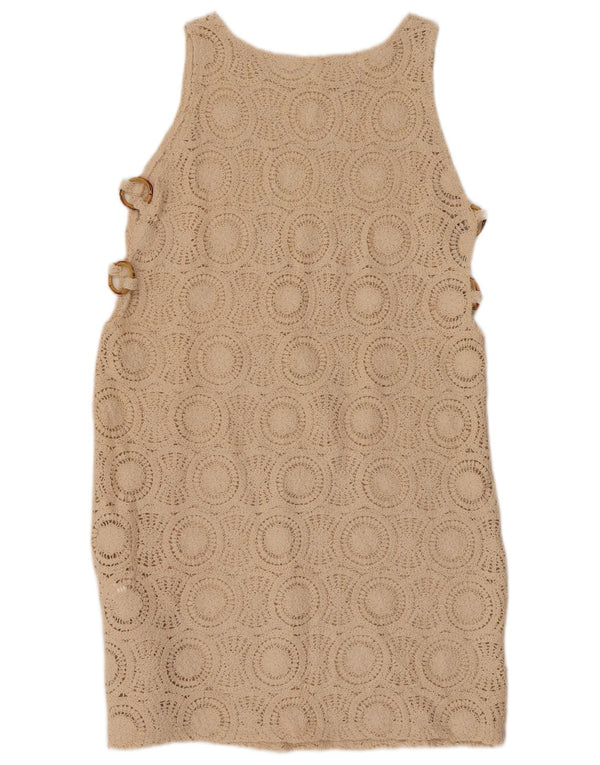 VINTAGE Γυναικείο φόρεμα με βελονάκι Shift Shift UK 10 Small Beige βαμβακερό