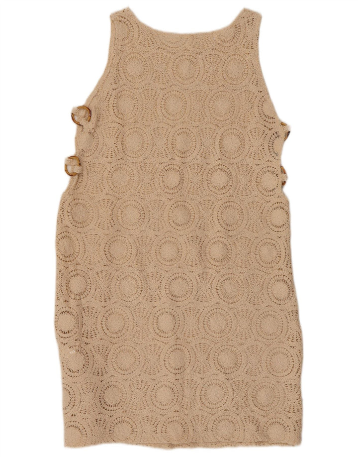 VINTAGE Γυναικείο φόρεμα με βελονάκι Shift Shift UK 10 Small Beige βαμβακερό