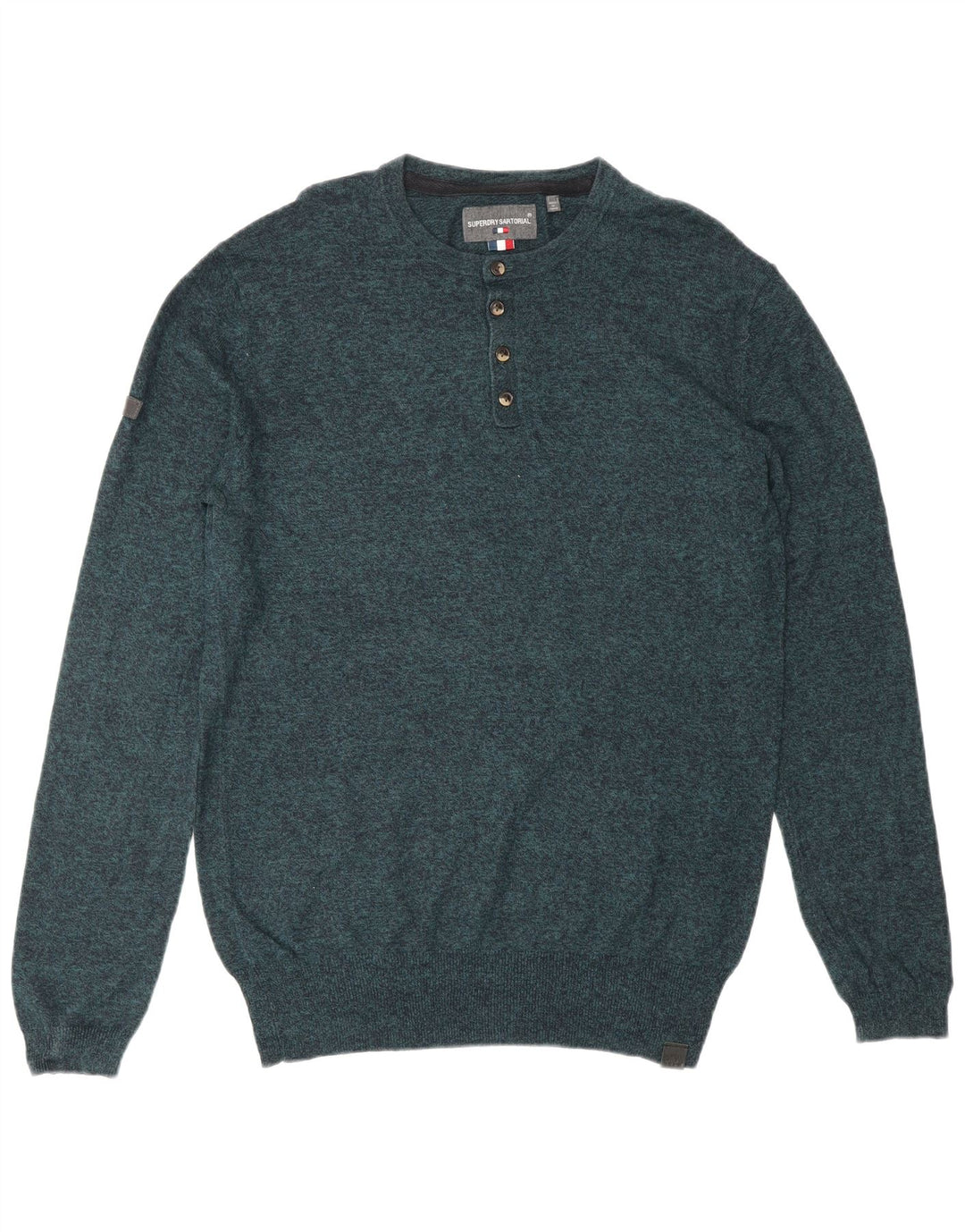 Ανδρικό πουλόβερ με λαιμόκοψη SUPERDRY Μικρό μπλε βαμβακερό