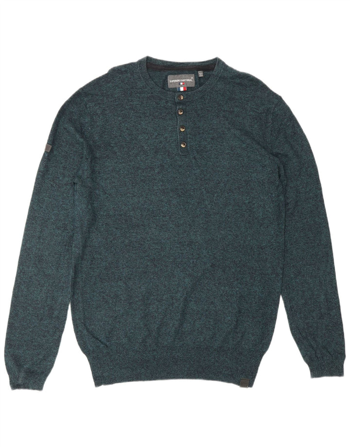 Ανδρικό πουλόβερ με λαιμόκοψη SUPERDRY Μικρό μπλε βαμβακερό