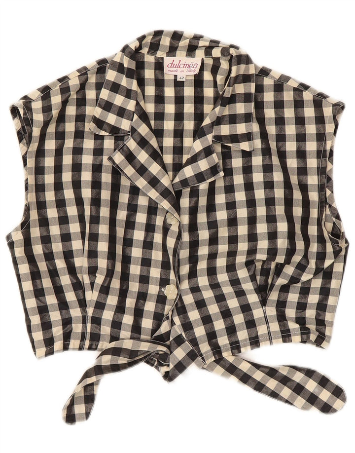 Vintage γυναικείο αμάνικο πουκάμισο μπλούζα IT 42 Medium Black Gingham