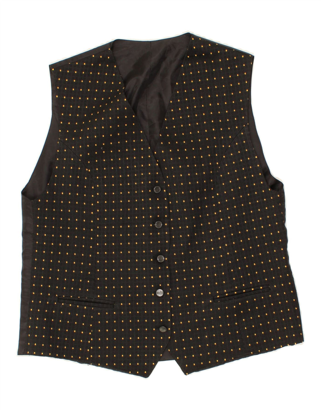 VINTAGE Womens Waistcoat EU 44 XL Black Geometric Wool Vintage Vintage and Second-Hand Vintage from Messina Hembry 