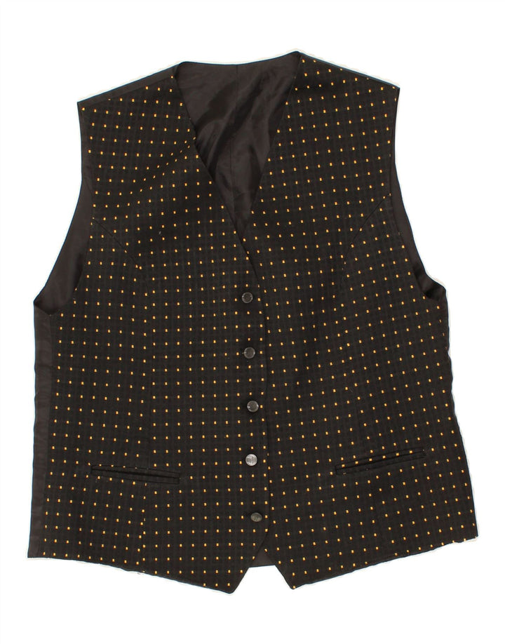 VINTAGE Womens Waistcoat EU 44 XL Black Geometric Wool Vintage Vintage and Second-Hand Vintage from Messina Hembry 