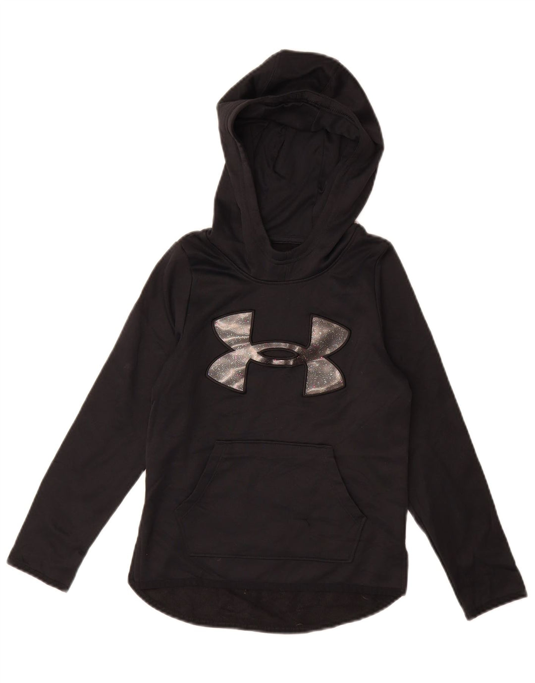 UNDER Armour Girls Graphic Hoodie Jumper 7-8 ετών Small Black Polyester