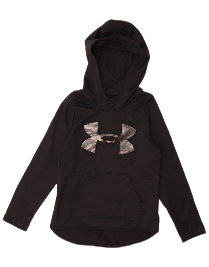 UNDER Armour Girls Graphic Hoodie Jumper 7-8 ετών Small Black Polyester