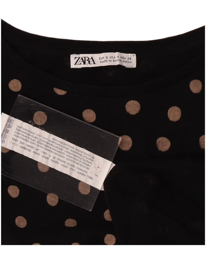 Γυναικείο T-Shirt ZARA Top UK 10 Small Black Pot Βαμβακερό