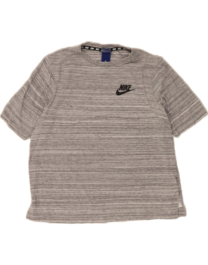 NIKE Womens T-Shirt Top UK 14 Medium Grey Striped Viscose Vintage Nike and Second-Hand Nike from Messina Hembry 
