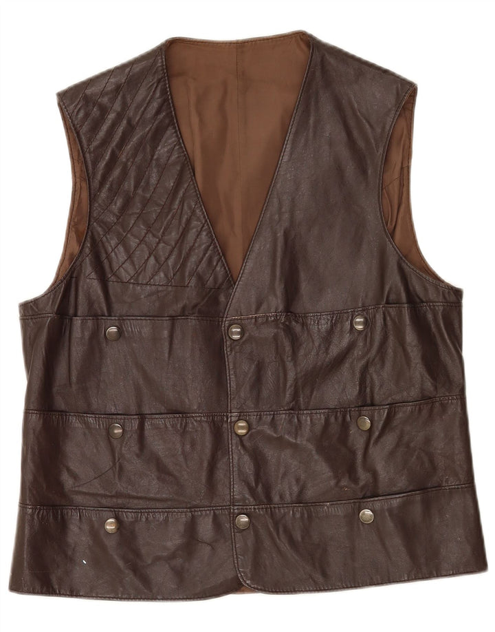 Vintage Ανδρικό Δερμάτινο Gilet UK 36 Small Brown
