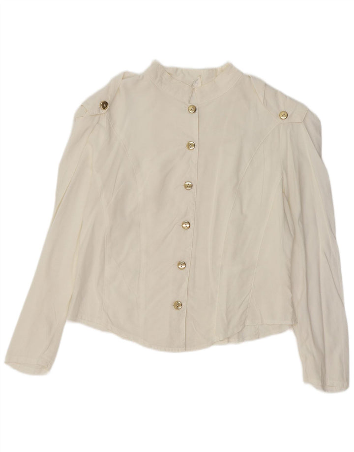 VINTAGE Womens Crop Shirt Blouse IT 44 Medium White Viscose