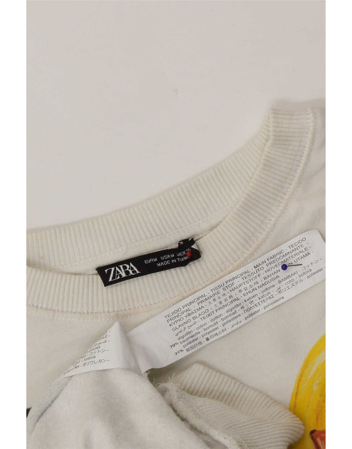 Zara Γυναικεία φούτερ με Abstract Pattern Jumper UK 14 Medium Off White