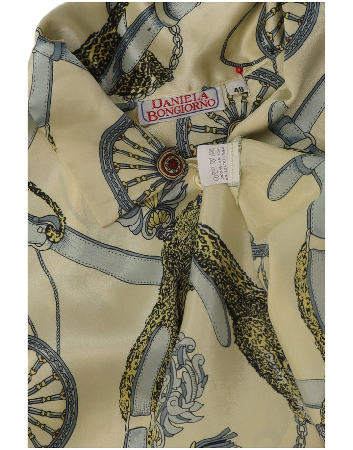 Vintage γυναικείο γραφικό πουκάμισο μπλούζα IT 48 XL κίτρινο πολυεστέρα