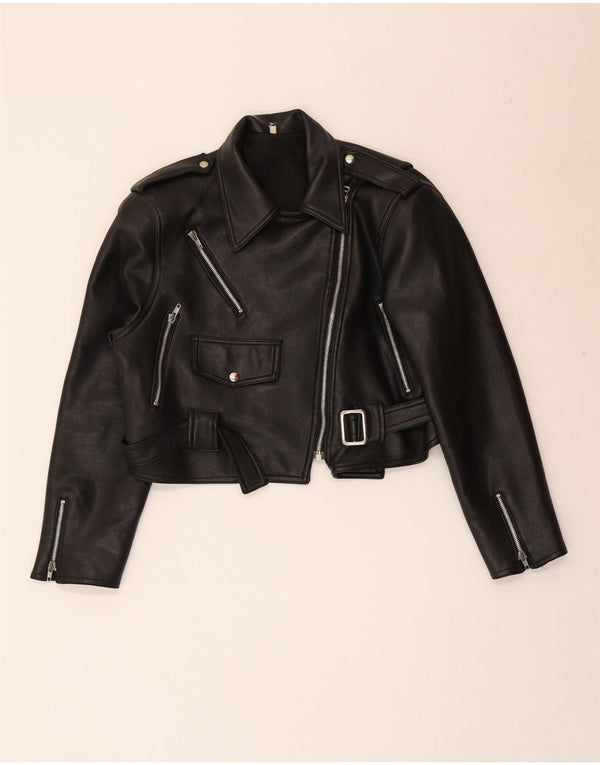 VINTAGE Γυναικείο Oversized Crop Biker Jacket UK 10 Small Black