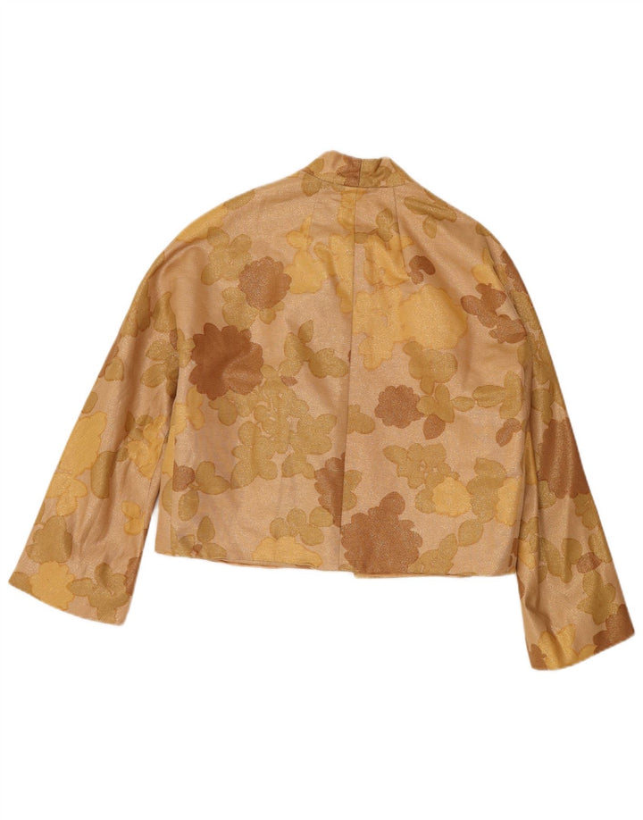 Vintage γυναικείο σακάκι 1 κουμπιού Crop Blazer UK 14 Medium Brown Floral