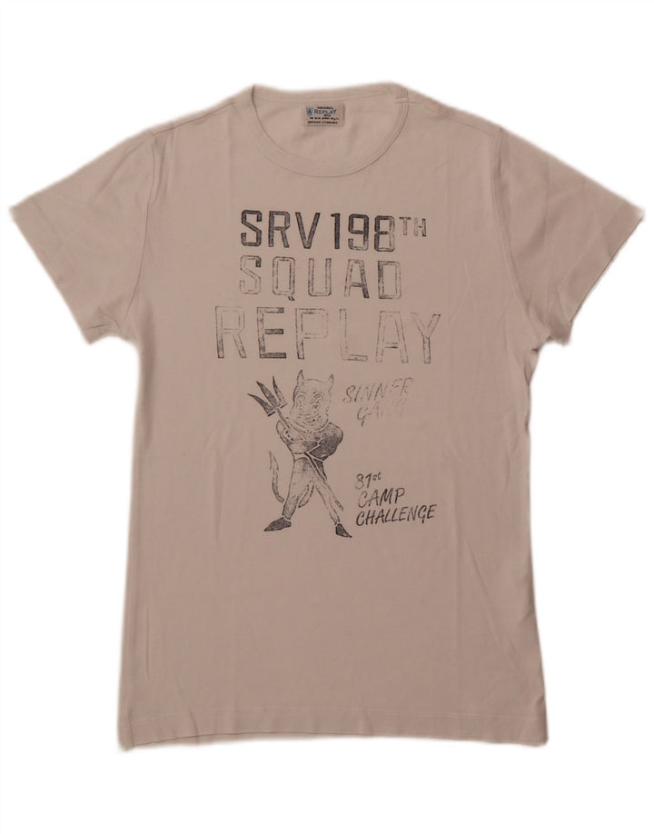 Ανδρικό γραφικό T-Shirt Replay Top Μικρό λευκό βαμβακερό