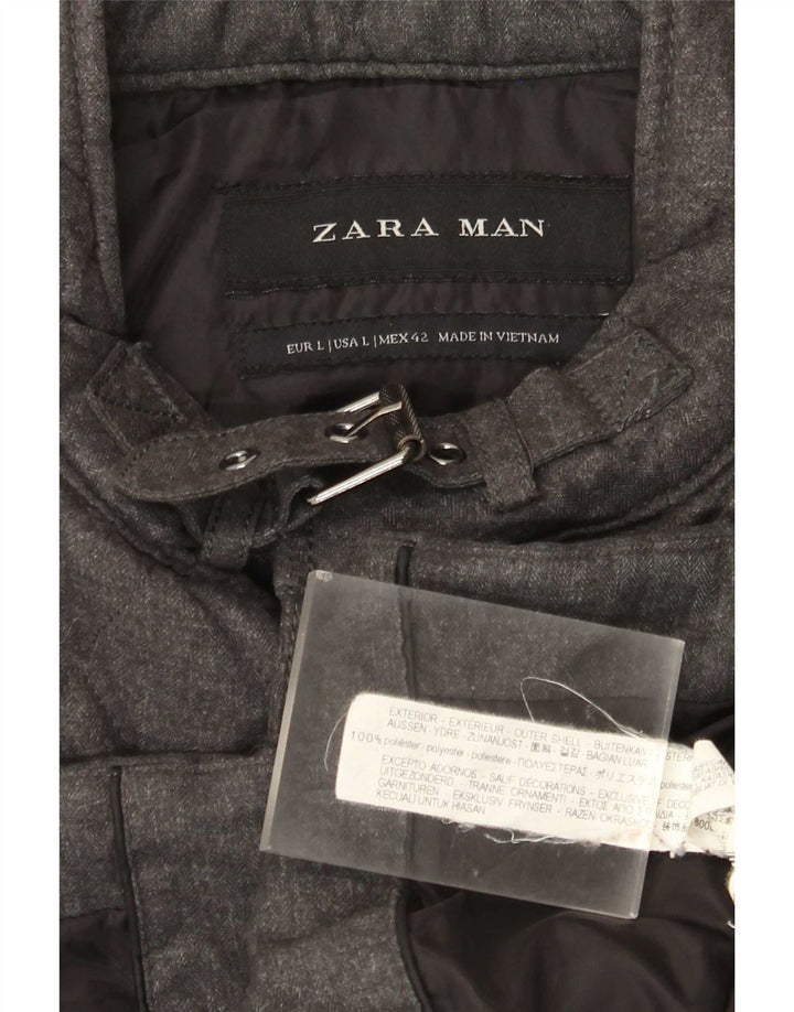 Zara Ανδρικό καπιτονέ μπουφάν UK 40 Large Grey Polyester
