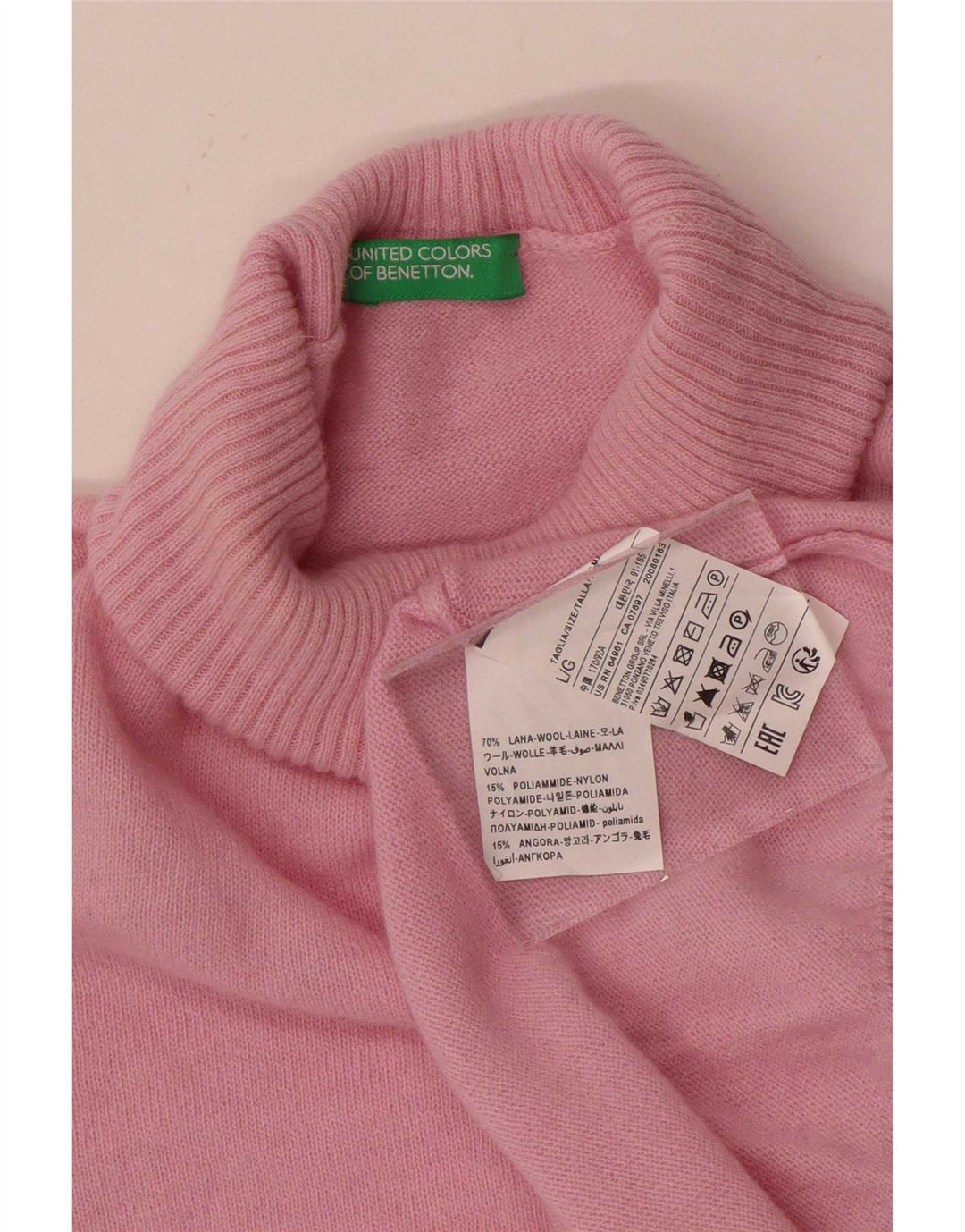 Γυναικείο πουλόβερ Benetton με ρολό λαιμόκοψη UK 16 μεγάλο ροζ μαλλί