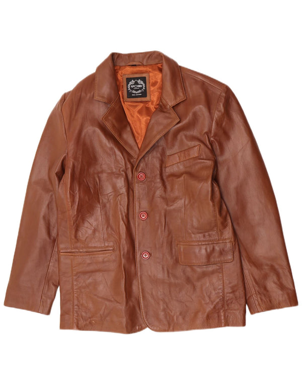 Vintage Ανδρικό Δερμάτινο Σακάκι Μπλέιζερ με 3 Κουμπιά UK 40 Μεγάλο Δερμάτινο Καφέ