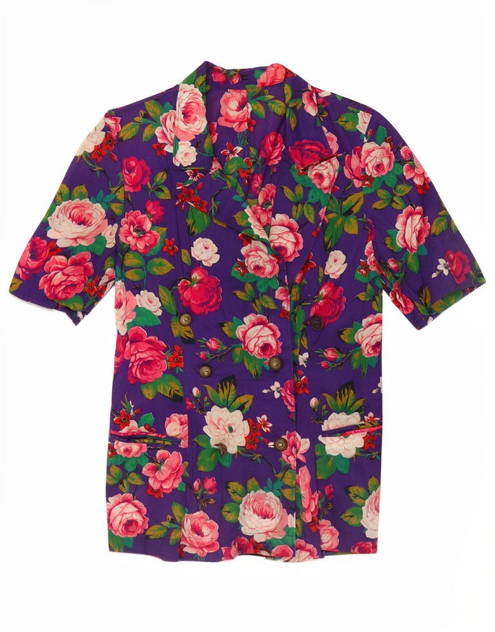 Vintage γυναικείο σακάκι με διπλό στήθος UK 14 Medium Purple Floral