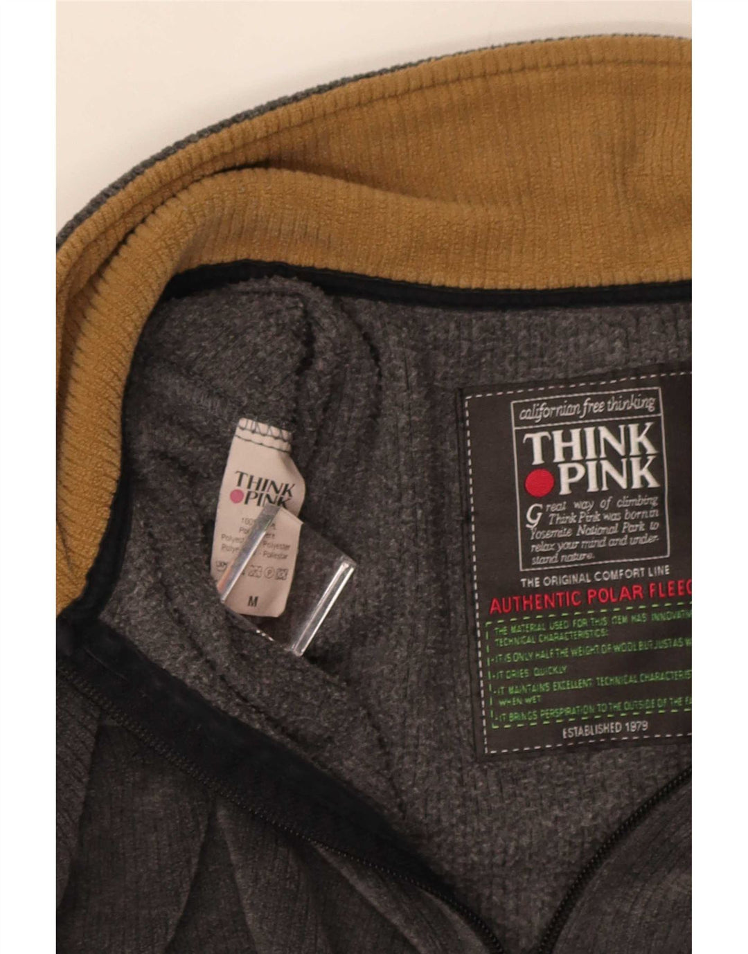 Think Pink Mens Graphic Zip Fleece Jumper Medium Grey Colourblock