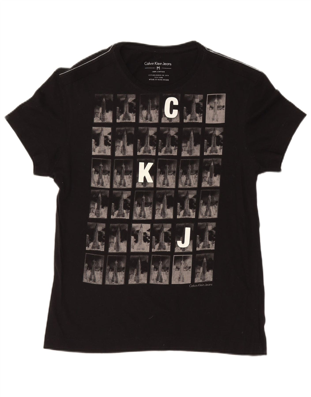 CALVIN KLEIN JEANS Mens Graphic T-Shirt Top Medium Black