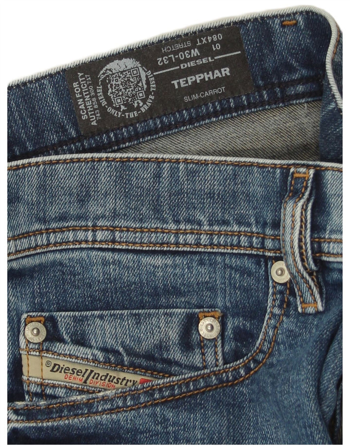 Diesel Womens Distressed Carrot Slim Jeans W30 L32 Blue Cotton