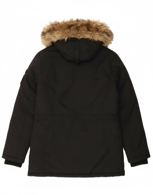 Superdry γυναικείο μπουφάν Parka με κουκούλα UK 12 Medium Black Nylon