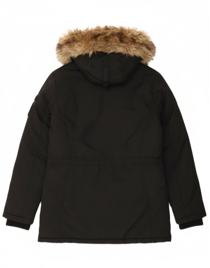 Superdry γυναικείο μπουφάν Parka με κουκούλα UK 12 Medium Black Nylon