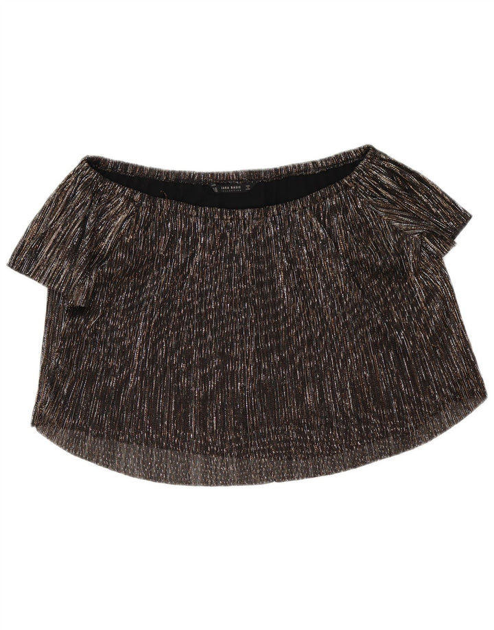 Zara γυναικείο υπερμεγέθη Crop Off Shoulder Top UK 4 XS Μαύρος Πολυεστέρας