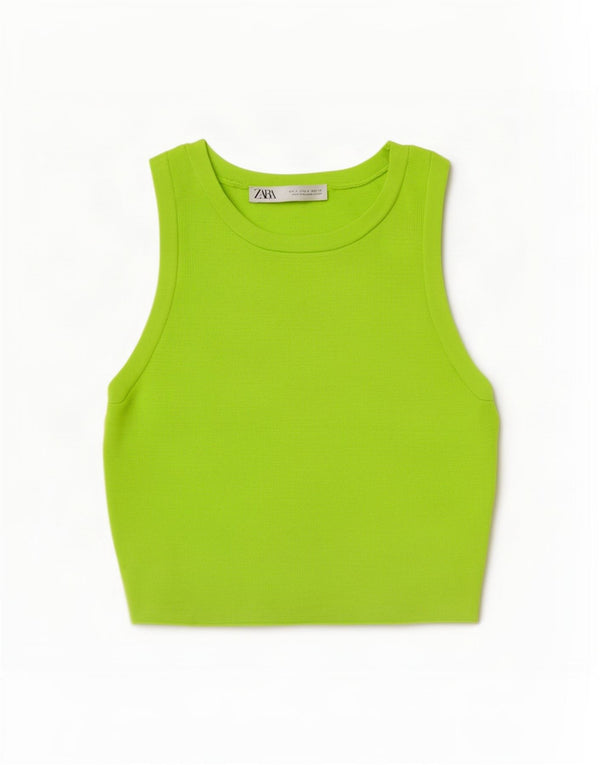 Zara Γυναικείο Γιλέκο Crop Top UK 8 Μικρή Πράσινη Βισκόζη