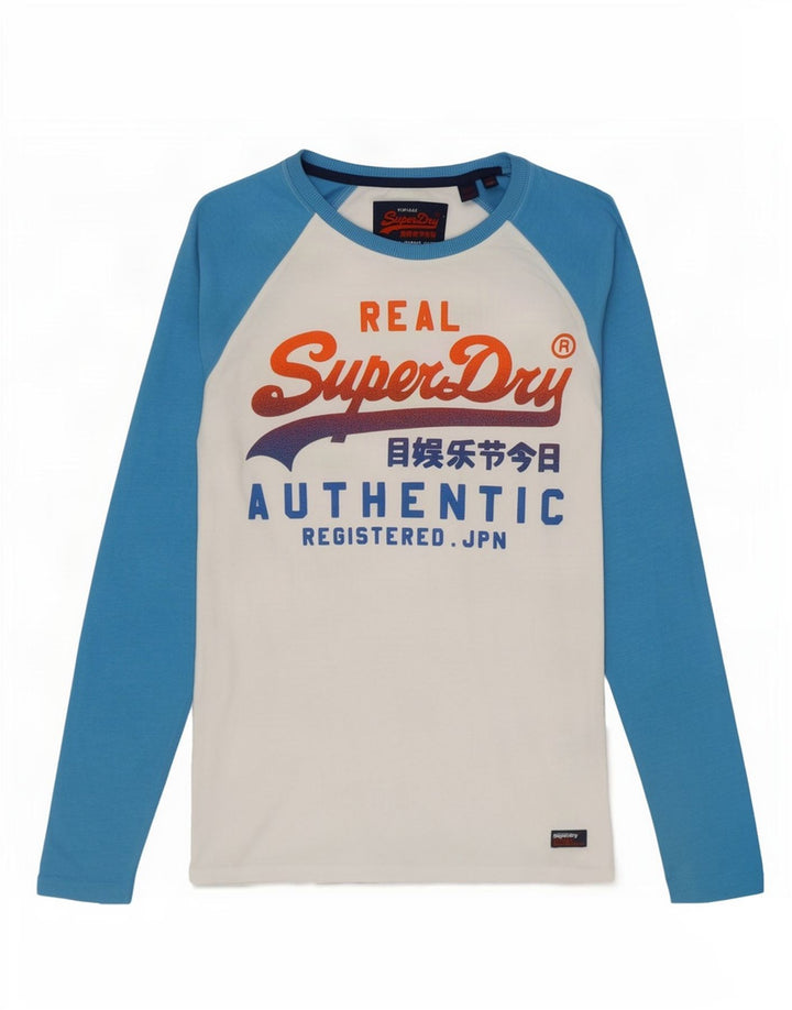 Ανδρικό γραφικό μπλουζάκι Superdry, μακρυμάνικο, μικρό λευκό χρώμα, βαμβακερό