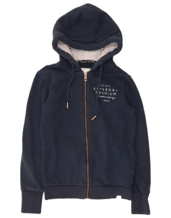 Superdry Γυναικείο πουλόβερ με κουκούλα με φερμουάρ UK 8 Μικρό Navy Blue από βαμβάκι
