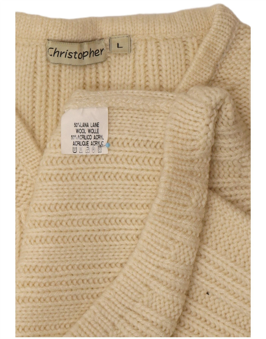 Ανδρικό πουλόβερ με λαιμόκοψη Vintage, μεγάλο σε λευκό μάλλινο