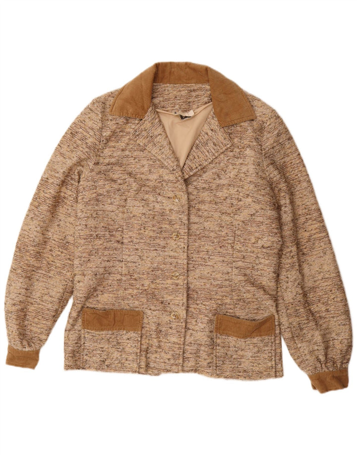 Vintage γυναικείο σακάκι με 4 κουμπιά σακάκι UK 14 Μεγάλο μπεζ φλοκτέ