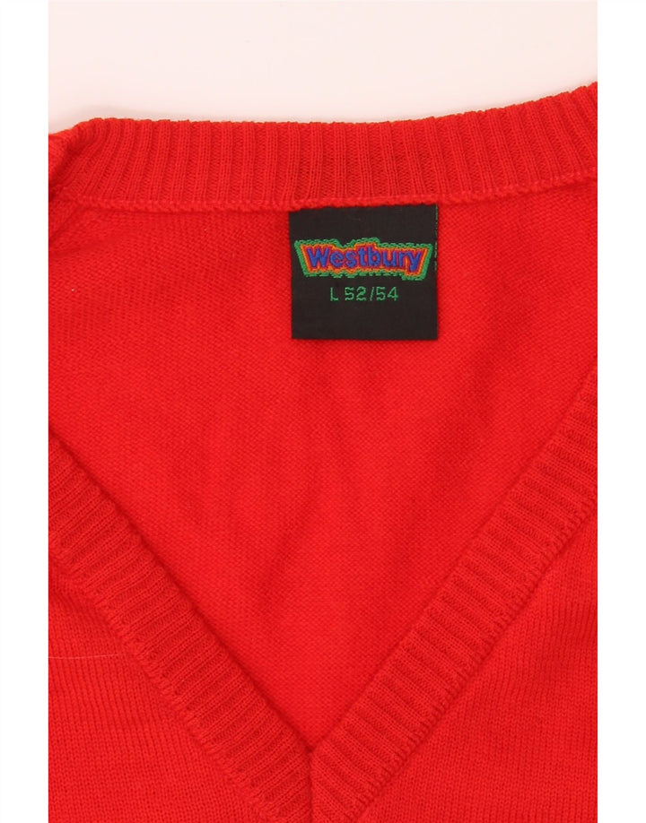 WESTBURY Mens V-Neck Jumper Sweater IT 52/54 Large Red Wool Vintage WESTBURY and Second-Hand WESTBURY from Messina Hembry 