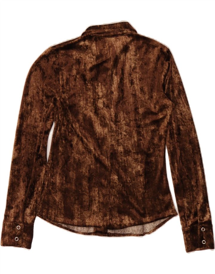 SPORTSTAFF Womens Velour Shirt UK 14 Large Brown Polyester Vintage Sportstaff and Second-Hand Sportstaff from Messina Hembry 
