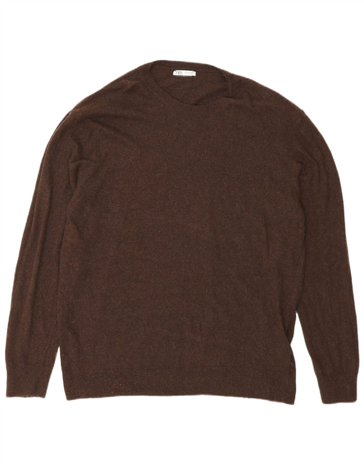 Ανδρικό πουλόβερ Zara Crew Neck Jumper Μεγάλη καφέ βισκόζη