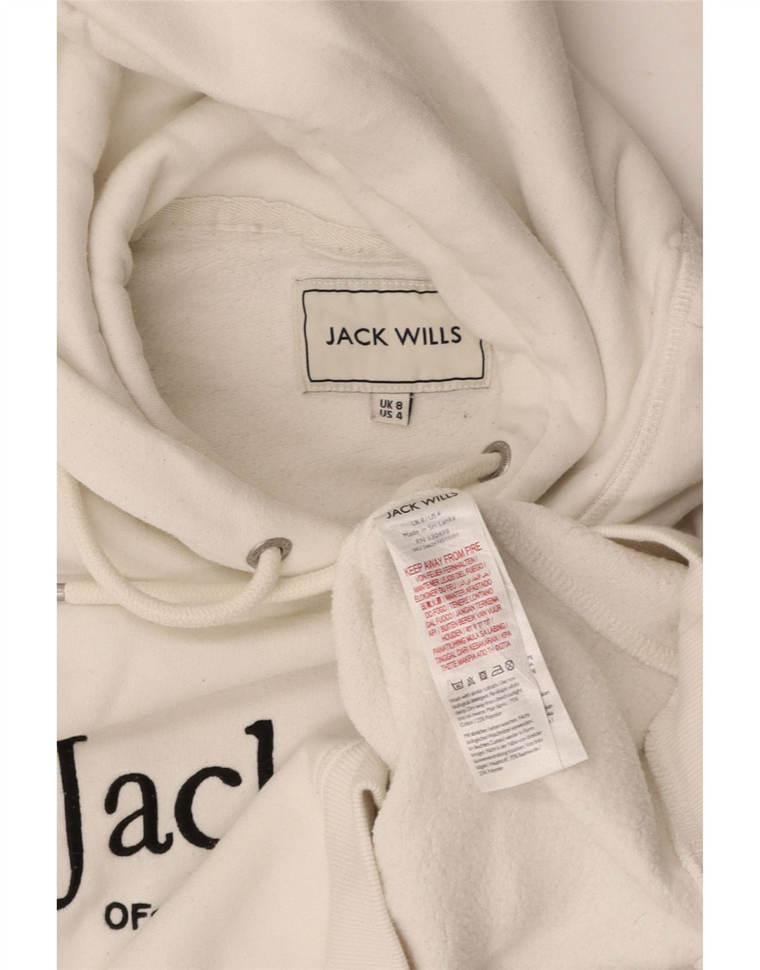 JACK WILLS Γυναικείο Crop Graphic Hoodie Jumper UK 8 Small White Cotton