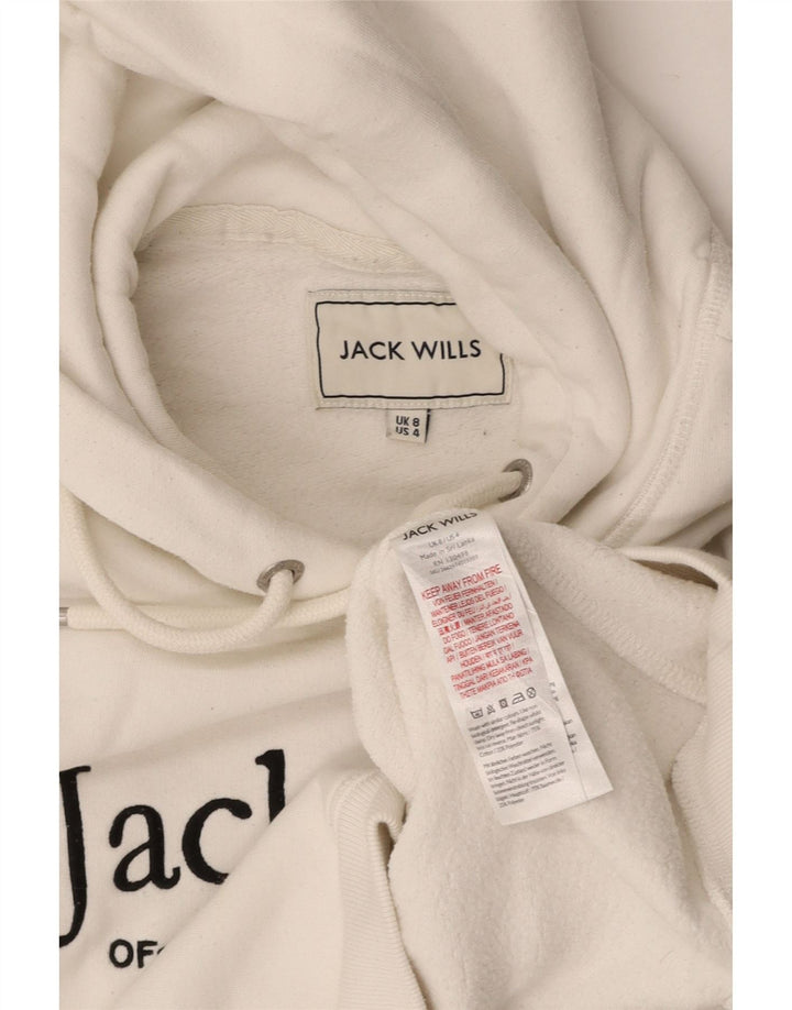 JACK WILLS Γυναικείο Crop Graphic Hoodie Jumper UK 8 Small White Cotton