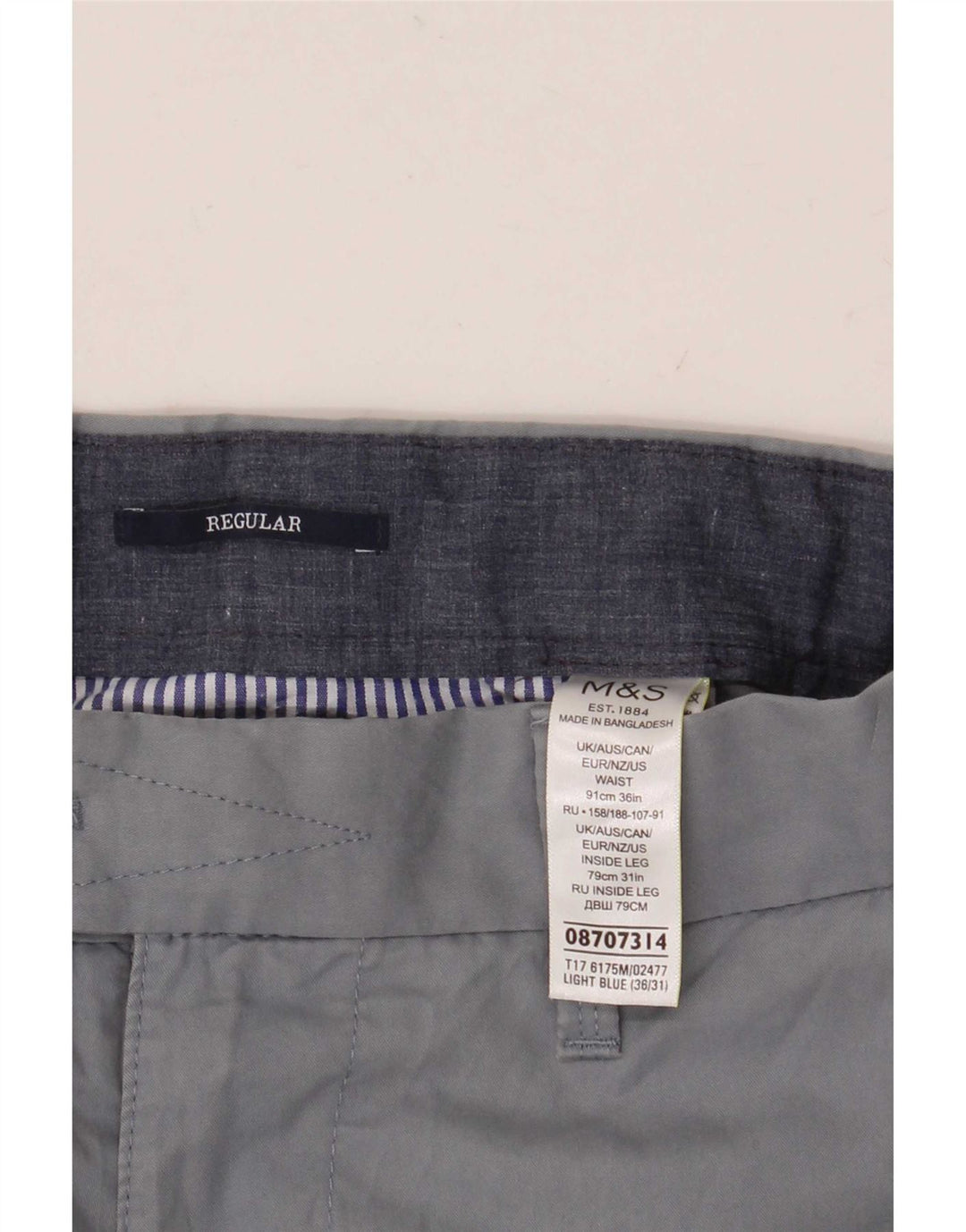 Ανδρικό παντελόνι με κανονική εφαρμογή Marks & Spencer W36 L31 Μπλε βαμβακερό