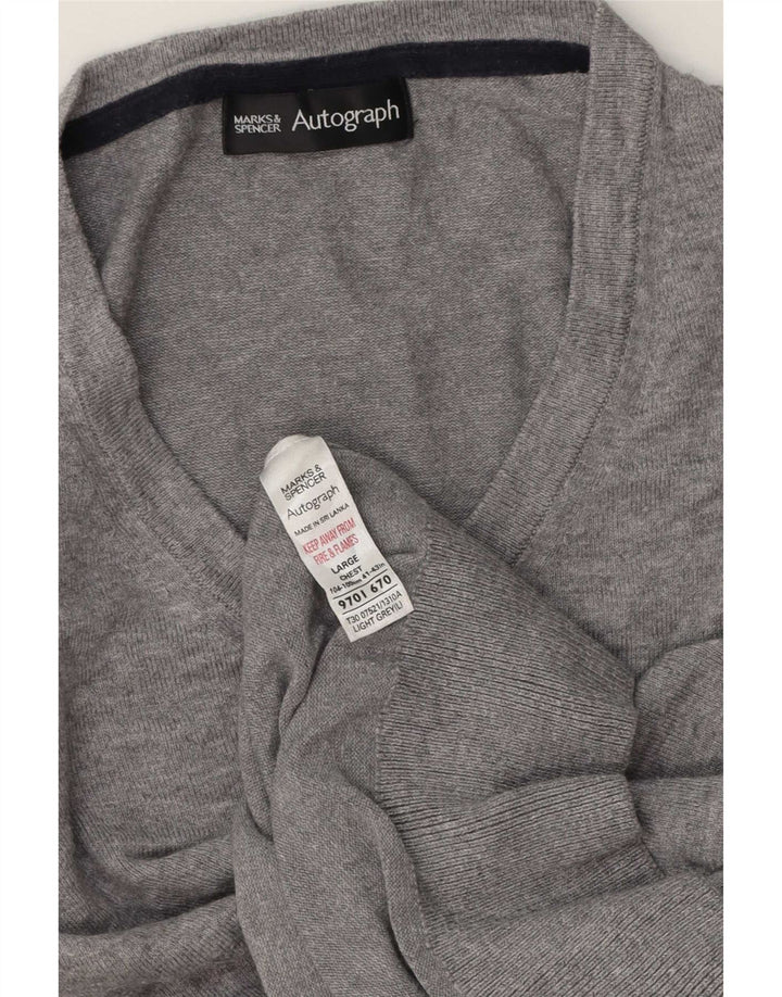 Ανδρικό πουλόβερ Marks & Spencer Autograph V-Neck Jumper μεγάλο γκρι βαμβακερό