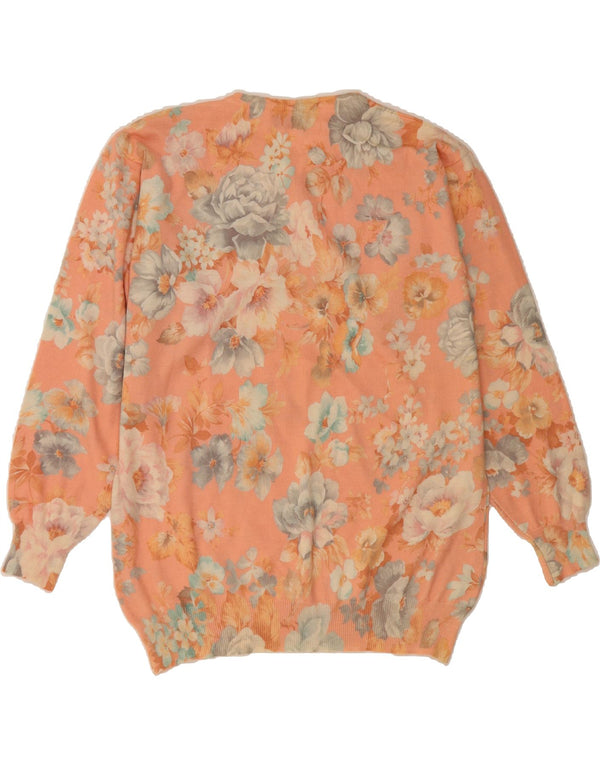 VINTAGE Γυναικείο πουλόβερ με λαιμόκοψη UK 18 XL Ροζ λουλουδάτο μαλλί