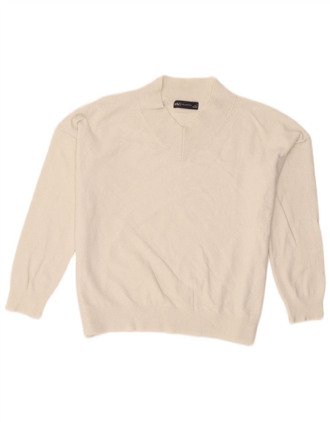 Marks & Spencer Γυναικείο πουλόβερ με V λαιμόκοψη UK 14 Medium Off White
