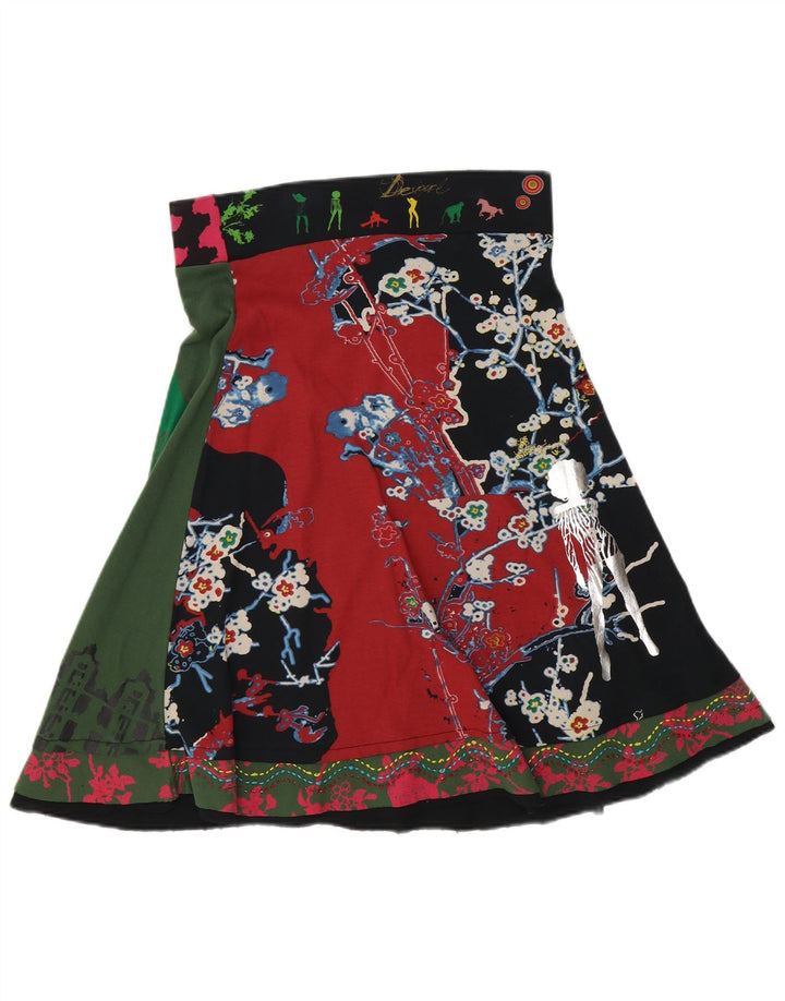Desigual Γυναικεία γραφική φούστα A-Line μεσαία W32 Μαύρη βαμβακερή συνονθύλευμα