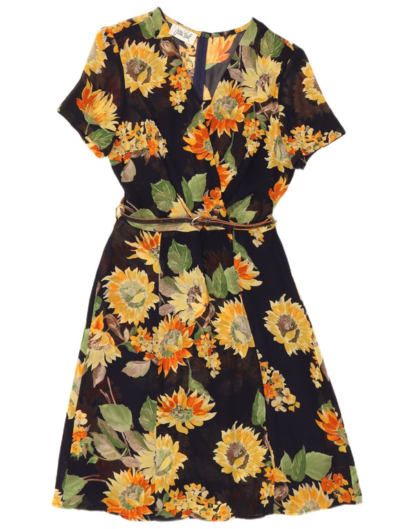 Vintage γυναικείο φόρεμα A-line UK 10 Small Black Floral Viscose