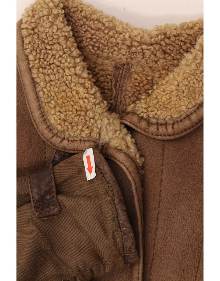 Vintage Γυναικείο Sherpa Oversized Δερμάτινο Μπουφάν IT 46 Μεγάλο Καφέ