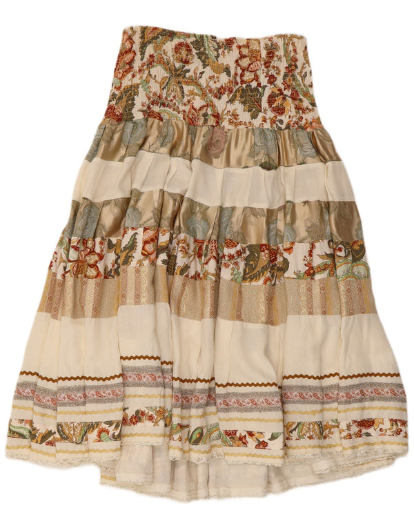 Vintage γυναικεία ψηλόμεση φούστα W28 Medium Beige Floral Viscose
