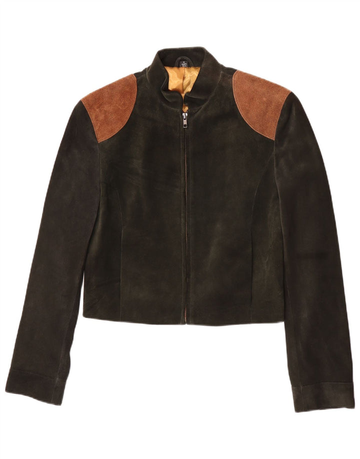 Vintage γυναικείο Crop Bomber Jacket UK 12 Medium Green Colourblock