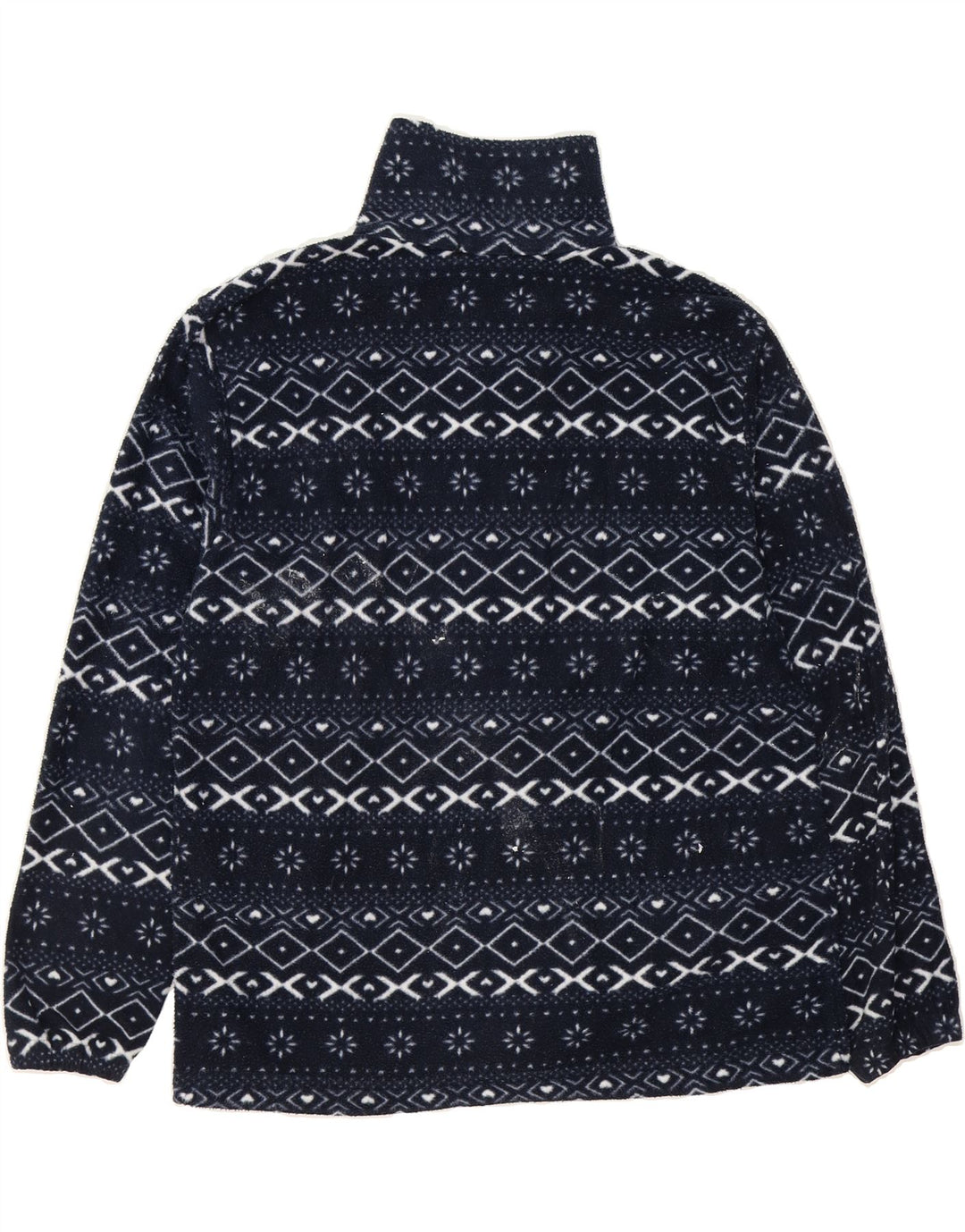 VINTAGE Womens Fleece Jacket UK 14 Medium Navy Blue Fair Isle Polyester Vintage Vintage and Second-Hand Vintage from Messina Hembry 